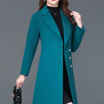 Женское модное однобортное Элегантное шерстяное пальто Оверсайз, Зимнее пальто, однотонные тренчи, Зима 2023, Женская верхняя одежда V11