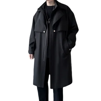 Высококачественная мужская новая ветровка с двойным воротником, пальто средней длины, деловая повседневная мужская куртка