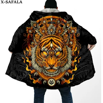 Пальто с татуировкой Короля-воина, тигра, викинга, толстый теплый плащ с капюшоном с 3D принтом, мужской ветрозащитный флисовый унисекс-9