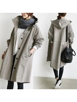 S-5XL Большая модная женская шляпа, ветровка на пуговицах, повседневное женское длинное пальто, свободное пальто, осенне-зимняя мода, высококачественное пальто