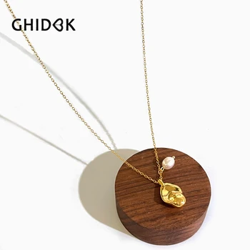Ghidbk Позолоченное Посеребренное ожерелье в стиле барокко с натуральным пресноводным жемчугом Нерегулярные каплевидные ожерелья Отличная идея подарка