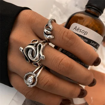 Кольцо в виде змеи в стиле панк-ретро с преувеличением для женщин, мужчин, унисекс, индивидуальность моды, Серебряное кольцо в виде змеи, открывающееся регулируемым кольцом в подарок