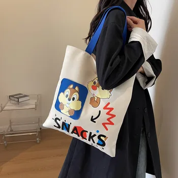 Холщовая сумка через плечо с мультяшным Микки Маусом Disney, женская летняя новинка 2023, мультяшная сумка-тоут для студенток, сумка-тоут для книг, 36x41x4 см