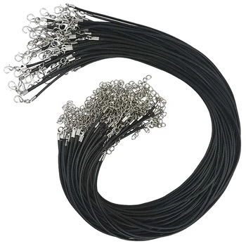 50 шт Черный вощеный шнур для ожерелья, 2 мм Вощеный шнур, веревка с застежкой из когтей омара, шнур для ожерелья оптом Для изготовления ювелирных изделий