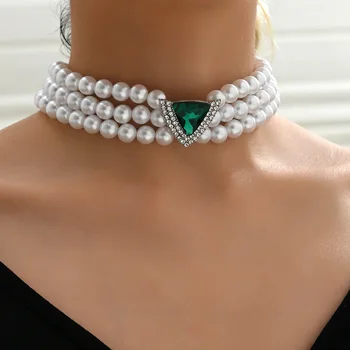 MASA Винтажное женское ожерелье с жемчужной подвеской в оправе, ювелирные изделия, женские ошейники, аксессуары для шеи, подарок для вечеринки