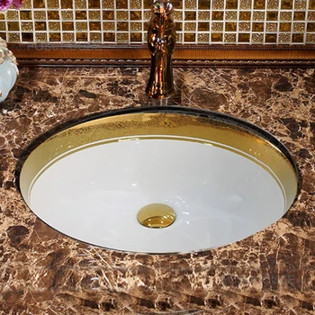 Круглые керамические раковины для ванной комнаты Европейская Сантехника Золотая раковина под сценой Встроенные раковины для мытья Унитаза A