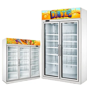 Витрина для хранения свежих продуктов 2-дверный холодильник для напитков с вертикальной морозильной камерой в супермаркете