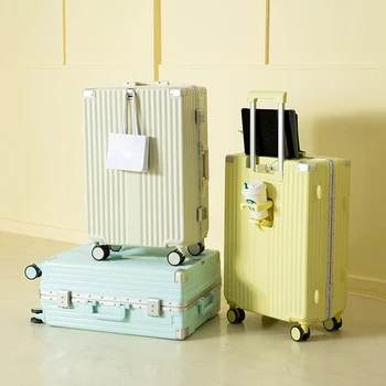 Многофункциональный багаж на алюминиевой раме с USB-подстаканником, чехол для тележки, женский модный студенческий чемодан 20 24 26 дюймов