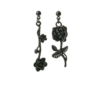 Black Gun Черная асимметричная роза Модные и персонализированные универсальные серьги-бижутерия для женщин