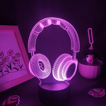 Гарнитура Наушники 3D Лавовая лампа LED RGB Неоновый Акриловый Сенсорный Ночник, Классный Красочный Подарок, Прикроватный столик для спальни, Украшение рабочего стола