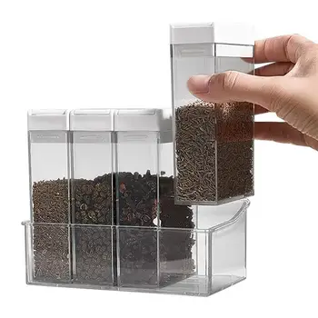 Акриловая коробка для приправ, набор кухонных прозрачных коробок для приправ, 4 шт., банка для приправ с подносом, коробки для хранения специй, соли, перца, сахара