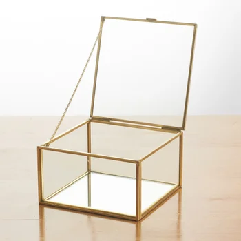 Шестиугольная прозрачная стеклянная шкатулка для ювелирных изделий, коробка для обручальных колец, Геометрический органайзер для ювелирных изделий из прозрачного стекла, держатель для хранения предметов на столе