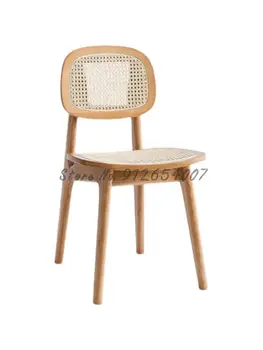 Ротанговый стул среднего возраста, стул Teng, стул со спинкой из ротанга, Скандинавский стул из массива дерева, простой современный стул для макияжа, Дизайнерский обеденный стул