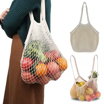 Подвесная сетчатая сумка для хранения Многоразовых складных хлопчатобумажных ниток, сумка для фруктов и овощей, Сетчатая сумка для покупок, Кухонный гаджет