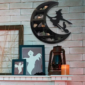 1 ШТ. ПВХ Полка в виде Луны, дизайн Черной Ведьмы, хрустальный дисплей, готические украшения для гостиной