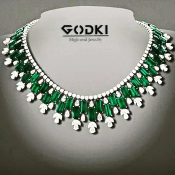 GODKI, известный бренд, Ожерелье, серьги, Ювелирный набор для женщин, Роскошный Свадебный Комплект из кубического циркона, Дубай, Наборы свадебных украшений