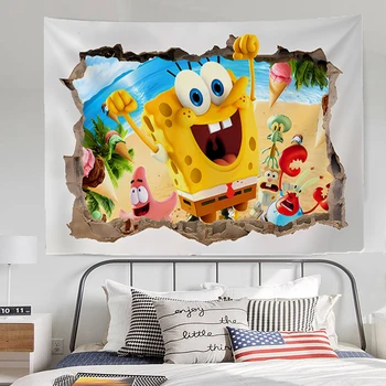 Обои S-SpongeBobs, Гобелен, Подвешенный на стену, Эстетичное Украшение комнаты, Домашний Декор, Гобелены для изголовий кроватей, Ткань для спальни Kawaii