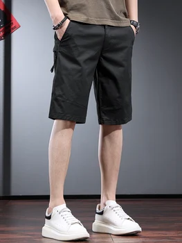 Летние хлопковые повседневные шорты мужские модные Черные обычные прямые шорты-карго в корейском стиле