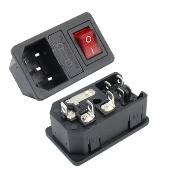 Электрическая розетка переменного тока IEC320 C14 3-контактный красный светодиод 250V Кулисный Переключатель 10A предохранитель женский мужской входной штекерный разъем 2-контактный разъем для крепления