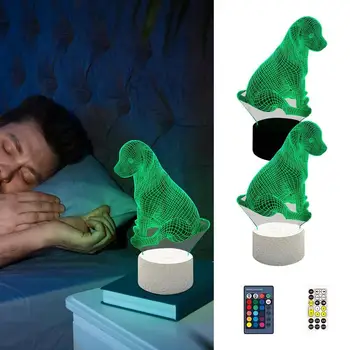 3D Иллюзия лампы Проекция Ночника в форме Собаки Красочное Украшение атмосферы через USB Цветной светильник с сенсорным пультом дистанционного управления Свадебный Подарок