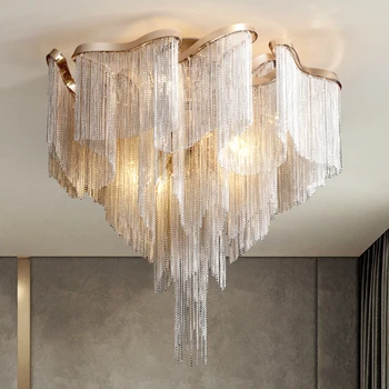 Итальянский потолочный светильник для гостиной, постмодернистская алюминиевая цепочка с бахромой, роскошные Высококачественные лампы для столовой 2023 года