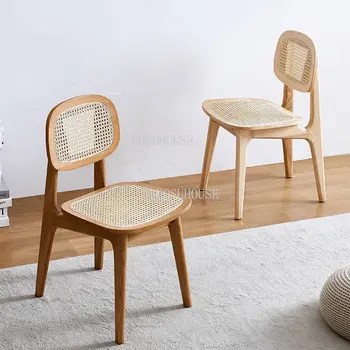 Современный обеденный стул из массива дерева с минималистичной спинкой, Кухонная мебель, Бытовой стул из ротанга, Ins Стул для макияжа в японском стиле