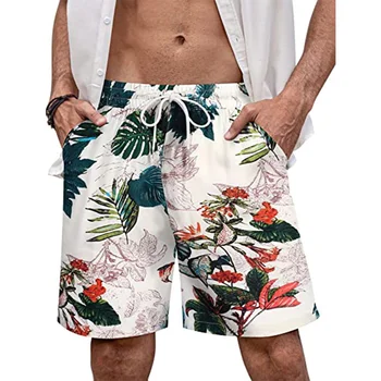 Пляжные шорты для отдыха на Гавайях Для мужчин, повседневные короткие брюки с цветочным 3D принтом и эластичной повязкой, пляжные шорты, брючный купальник, плавки