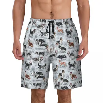 Милые Рождественские мужские плавки для бордер-колли, купальные костюмы, быстросохнущие пляжные шорты для плавания для домашних животных