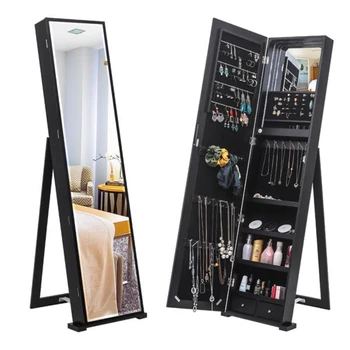 Шкаф для ювелирных изделий, шкаф для хранения ювелирных изделий, вертикальный шкаф для ювелирных изделий с длинным зеркалом (черный)