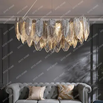 Люстра Современная атмосфера Бытовая лампа в гостиной Перьевое стекло Лампы для спальни столовой подвесная люстра