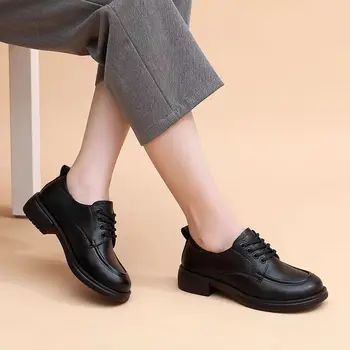 Женская обувь, осенние новые женские туфли-лодочки ручной работы, уличное женское платье на шнуровке, туфли-лодочки на среднем каблуке в стиле ретро, женские повседневные офисные лоферы