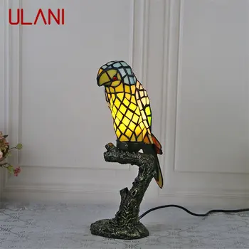 Настольная лампа ULANI Tiffany Parrot LED Creative из тонкого цветного стекла для домашнего декора прикроватной тумбочки в гостиной и кабинете