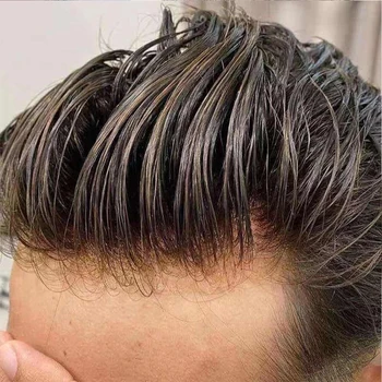 Мужской парик с натуральным волосяным покровом, прочная тонкая кожа, полностью искусственные человеческие волосы, мужской парик, система капиллярных протезов из микрокожи, система шиньонов