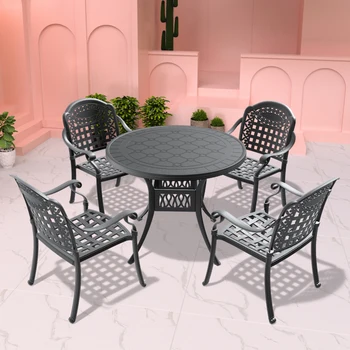 Набор мебели для патио из литого алюминия из 5 предметов с черным каркасом и подушками для сидений разных цветов