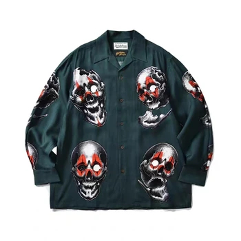 23SS Новый стиль
 Рубашка WACKO MARIA с длинным рукавом, рубашки с гавайским принтом в виде черепа, рубашки с принтом Demon Slayer