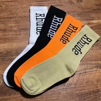 2023 Новые носки RHUDE, мужские и женские уличные носки бренда tide в стиле хип-хоп, черно-белые, 6 моделей, простые трендовые хлопчатобумажные носки