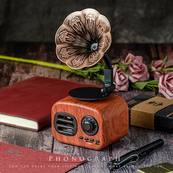Портативная беспроводная мини-акустическая система Flower в стиле ретро из дерева, аудиоколонка Bluetooth, Уличный музыкальный плеер, сабвуфер, Поддержка TF FM-радио
