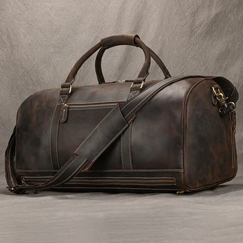 Мужская кожаная дорожная сумка с сумкой для обуви, винтажные мужские сумки из воловьей кожи для выходных, большие дорожные сумки