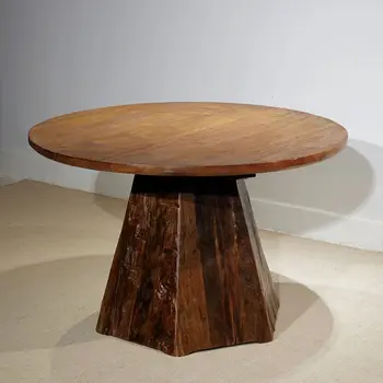 Стол для переработки старого дерева ESG, Обеденный Стол на Слоновой ножке ручной работы, Ваби Саби MCM, Стол для винтажной мебели.