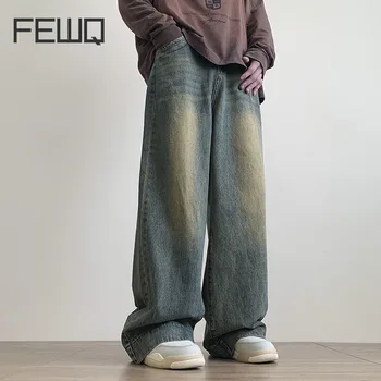 Осенние Выстиранные Винтажные джинсы FEWQ, Американские Уличные Свободные Широкие брюки, Мода 2023, Новые Корейские мужские брюки 24X1682