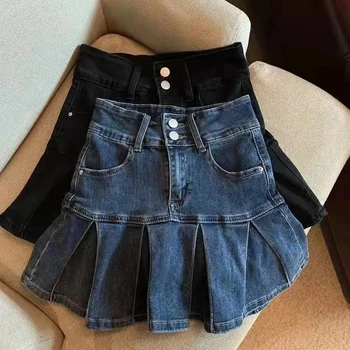 Весенне-осенняя плиссированная юбка для девочек, детская джинсовая юбка, детские шорты, модные детские плавки, мягкая одежда с рюшами от 3 до 14 лет