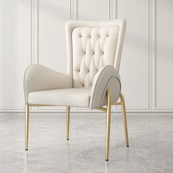 Роскошное кожаное обеденное кресло белого цвета в скандинавском стиле, удобные кресла с подлокотниками, Дизайнерская мебель для дома Sillas De Comedor