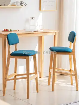 Барный стул с высокой спинкой, табурет из массива дерева, легкий роскошный домашний современный простой барный стул, кухонный стул кассира, барный стул