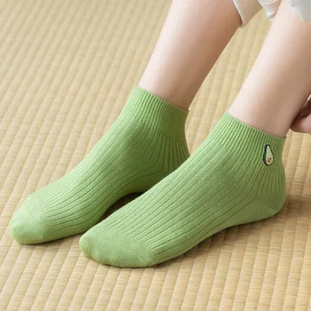 Японские милые носки-лодочки для женщин, Летние Тонкие Новые дышащие Мягкие женские короткие носки, Хлопковые Противоскользящие спортивные носки с вышивкой авокадо