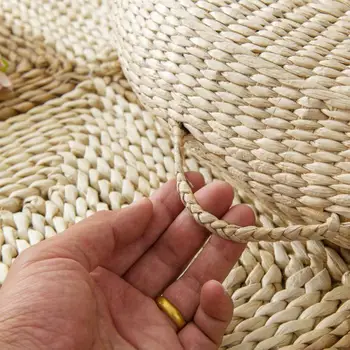 Подушка для медитации натурального плетения Аутентичный Японский дизайн Детали ручной работы Соломенный пуф Домашний декор Традиционные техники